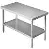 VEVOR Stainless Steel Prep Table, 48 x 24 x 34 Inch, 550lbs Load Capacity Heavy Duty Metal Worktable with Adjustable Undershelf, Commercial Workstatio