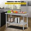 VEVOR Stainless Steel Prep Table, 48 x 24 x 34 Inch, 550lbs Load Capacity Heavy Duty Metal Worktable with Adjustable Undershelf, Commercial Workstatio